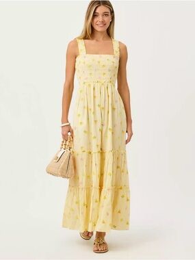Lilly Pulitzer Hadly Smocked Maxi Dress in Estelle Yellow with Lemon Bees. MED.
